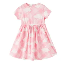 Filles d’été Doux Nuages Imprimer Manches Courtes Robes Adolescente Enfants Costume Party Girl Robe pour 1-12ans Vintage Plage Robes