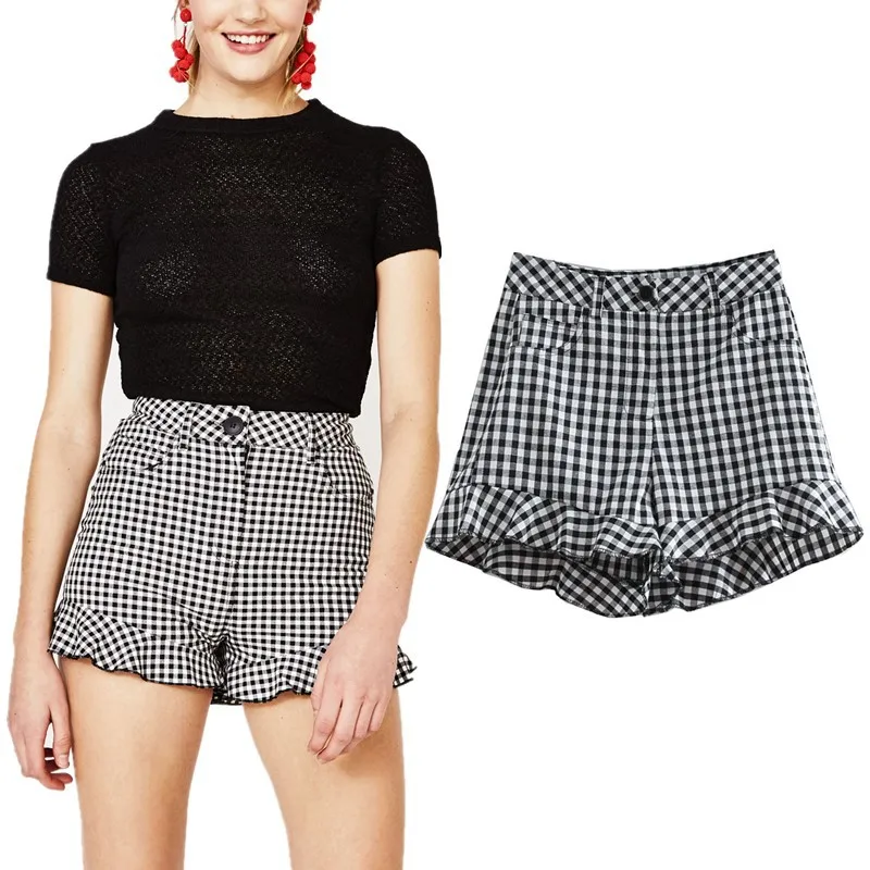 White Plaid Shorts Women 