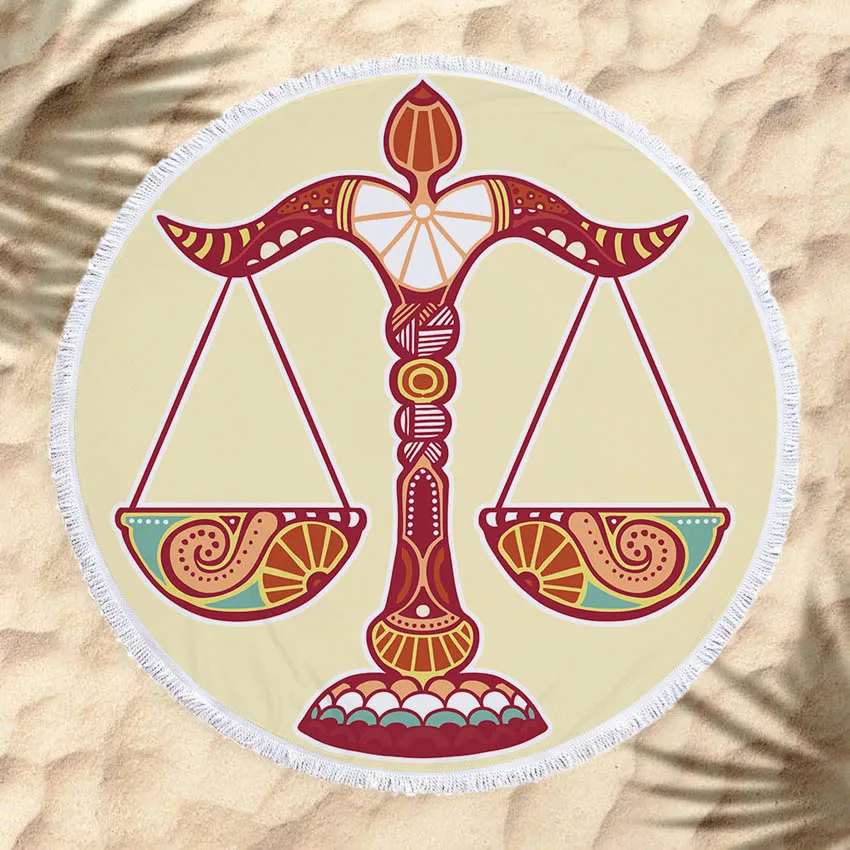 

Summer Round Beach Towel Twelve Constellations Soft Wall Tapestry Yoga Mat Sofa Cover Bath Towel With Tassels Serviette de bain