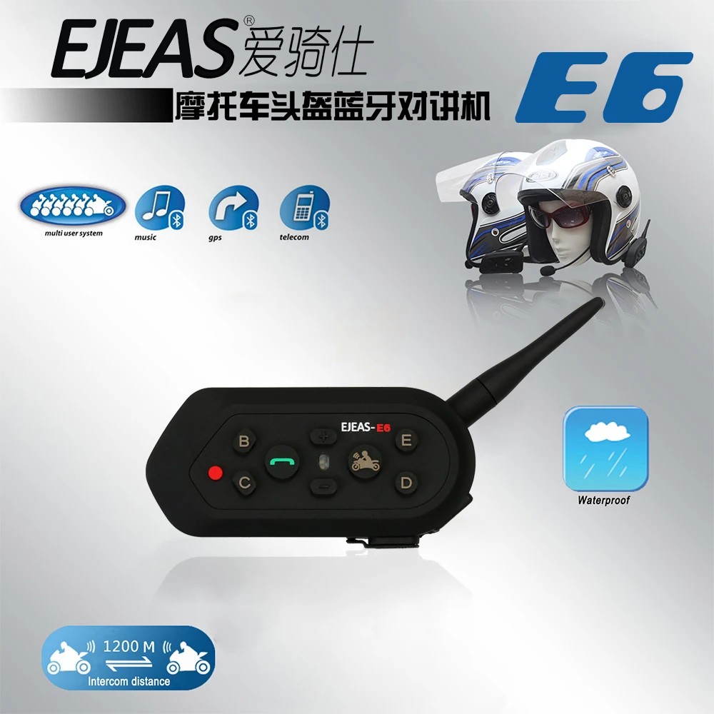 Новый Ejeas Е6 BT мотоцикл Гарнитура 6 гонщиков 1200 м связь домофон шлем ВОКС Bluetooth Интерком для 6 всадников подходит Новый Ejeas Е6 BT мотоцикл Гарнитура 6 гонщиков 1200 м связь домофон шлем ВОКС Bluetooth Интерком для 6 всадников подходит