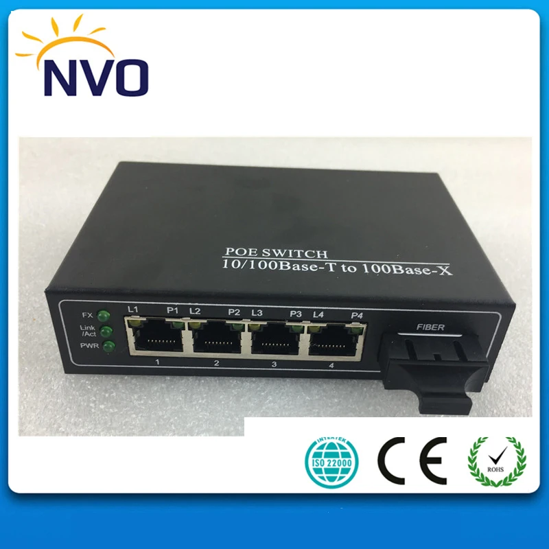 

10/100M Unmanaged POE Switch 4POE+1Fiber,SM,Dual Fiber,25KM,5Port POE Optical Fiber Switch IEEE802.3af 60W,48-57V,Euro Charger