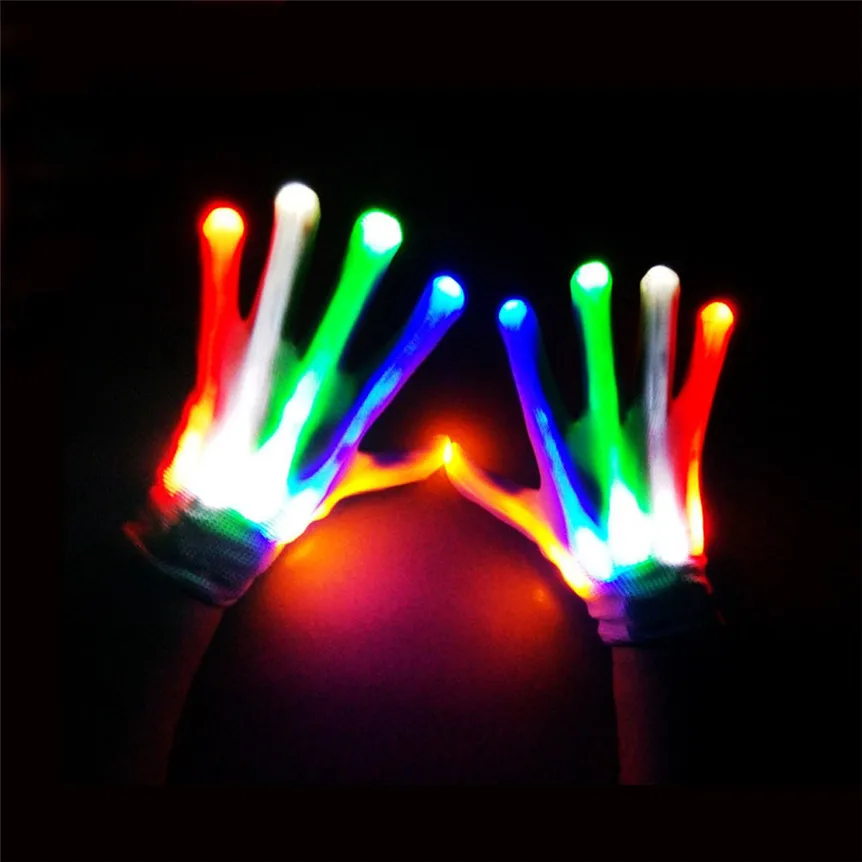 LED Rave White Flashing LightUp Gloves Hip Hop Dance Party Lights