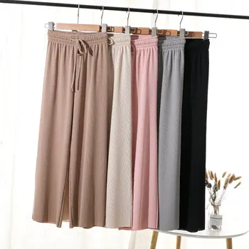 

Summer wide leg pants female new Korean high waist loose thin nine points pants vertical straigh casual pants women pants