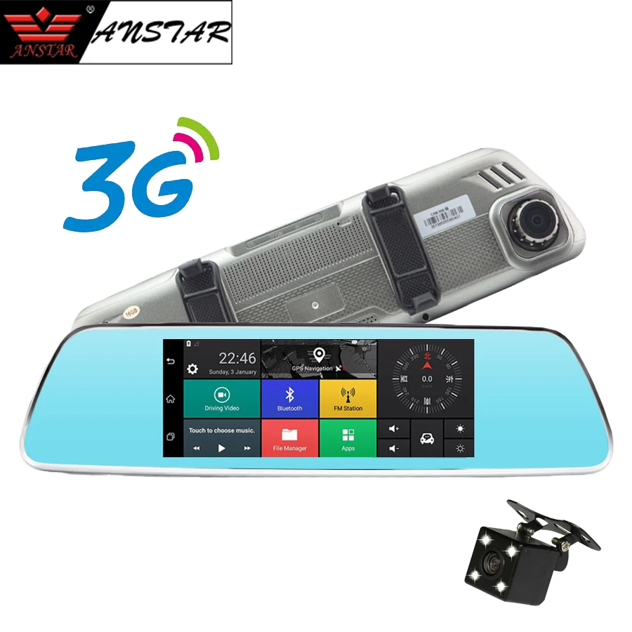 

ANSTAR 7'' Mirror Car DVR 3G Android 5.0 WiFi GPS 1080P Dash Cam 140 Wide Angle Video Recorder Dual Lens Registrar Car Camera
