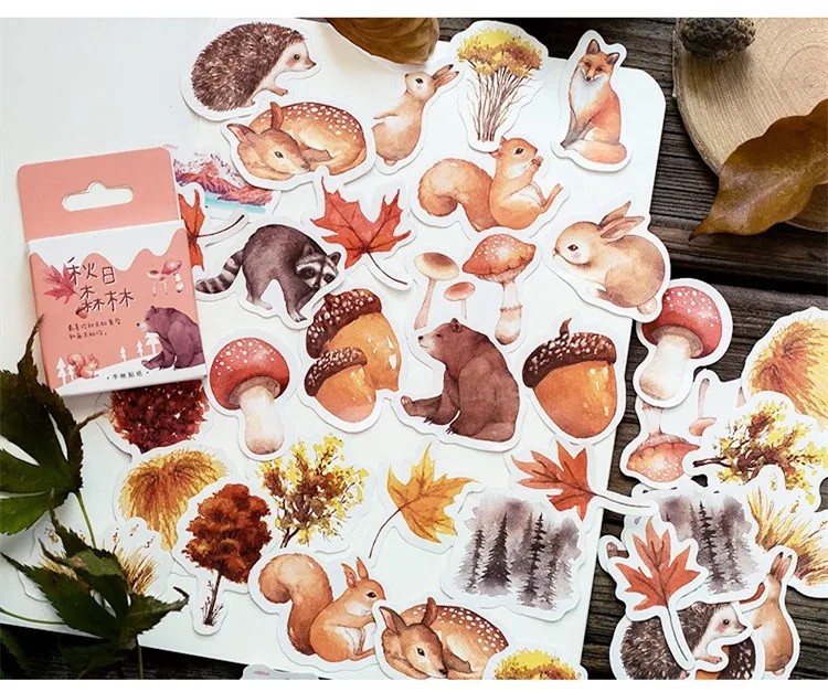 45pcs/box Autumn Day Forest Stickers Scrapbooking Stick Label Diary Album Journal Decoration Stickers Stationery Album Stickers