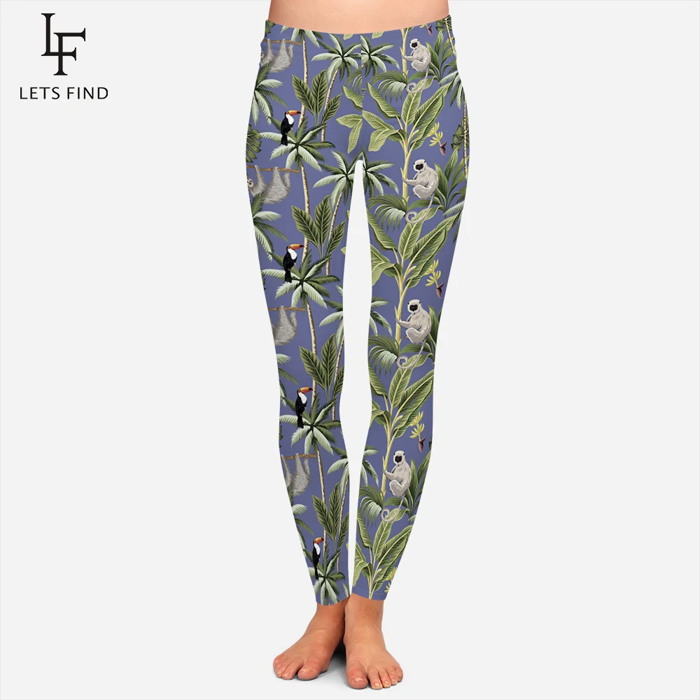 

2019 New Animal Print Leggings Women Plus Size Push Up Fashion Legging Printed Monkey Sloth Parrot Leaf Polyester Leggings