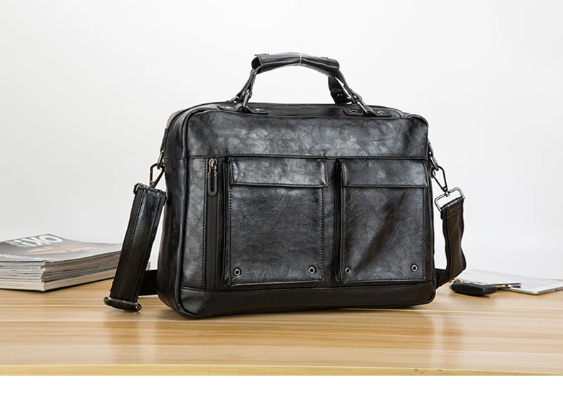 Высококачественный кожаный портфель с несколькими карманами для мужчин s, сумка для ноутбука, сумка через плечо, Офисные Сумки для мужчин XA264ZC