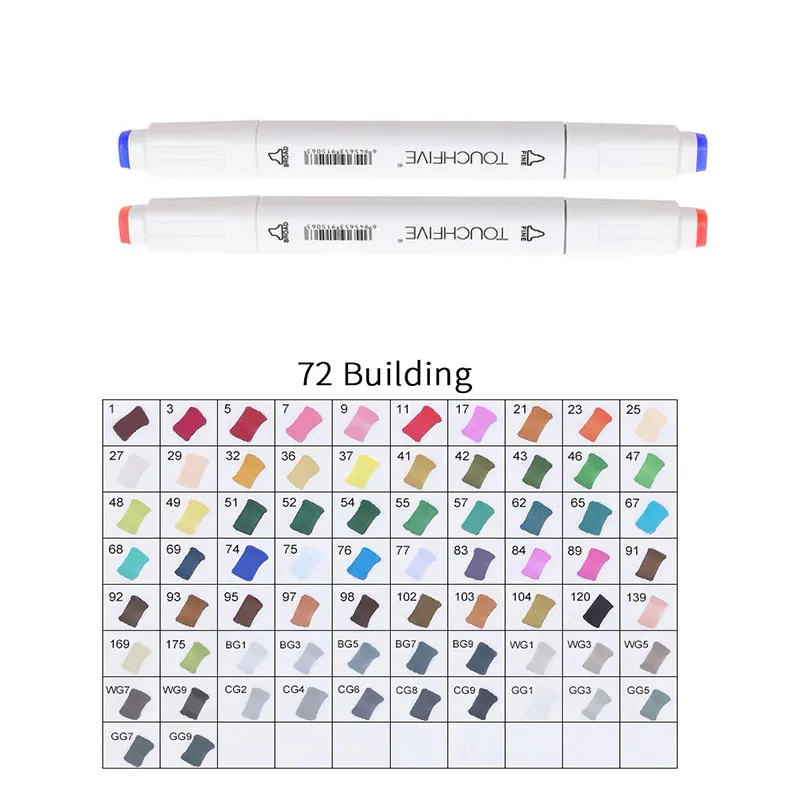 TOUCHFIVE 168 эскизные Маркеры Набор ручек с двойной головкой художественная краска ручка для рисования манга маркер окрашивание ящика поставки Студенческая Ручная Краска Ручка - Цвет: WHITE-72BUILDING