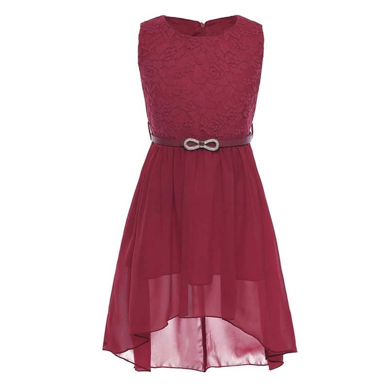 Floral sem Mangas Festa de Aniversário Vestido da Menina Vestido de Princesa com Cinto Crianças Meninas Chiffon Rendas Vestidos Chá Comprimento Flor 13 Vestidos floridos para meninas