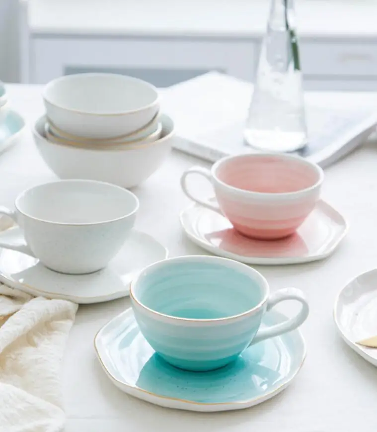 

European Creative Phnom Penh Glaze Coffee Cup Dish Set Water Cup Breakfast Milk Mug Kitchen Party Decor Creative Tableware 1245