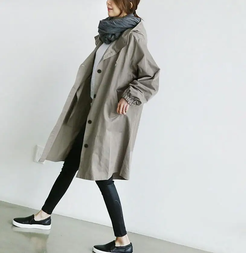 Longues S918 Femmes Casual Solide Couleur Vêtements À Manches Femme Capuche Manteau Poches 2018 Nouvelles Trench Black gray 6gpqAwXn8