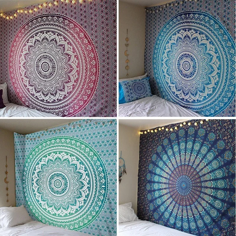 

148X200CM Hippie Mandala Tapestry Wall Hanging Indian Bohemian Psychedelic Tapestry Wall Fabric Boho Decor Wall Carpet Mattress