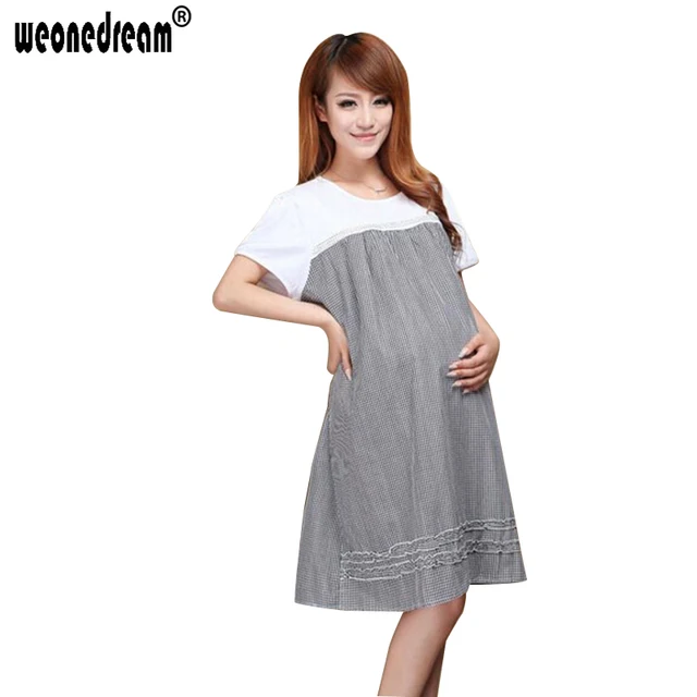 Weonedream Plaid Cotton Clothing Maternity Dresses Clothes Weonedream Plaid Cotton Clothing Maternity Dresses Clothes Pregnancy For Pregnant Women Office Summer Dress Plus