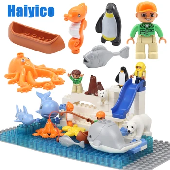 Big Building Blocks Original Ocean Animal Penguin Fish Polar Bear Accessories Compatible With Duplo Bricks DIY Toys For Children waz compatible with lego friends 41150 25003 322pcs building blocks moana s ocean voyage bricks figure toys for children