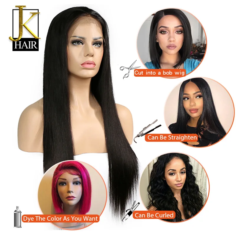 Длинные прямые кружевные передние человеческие волосы парик для женщин, черные предварительно выщипанные с натуральными детскими волосами бразильские волосы remy отбеленные узлы JK