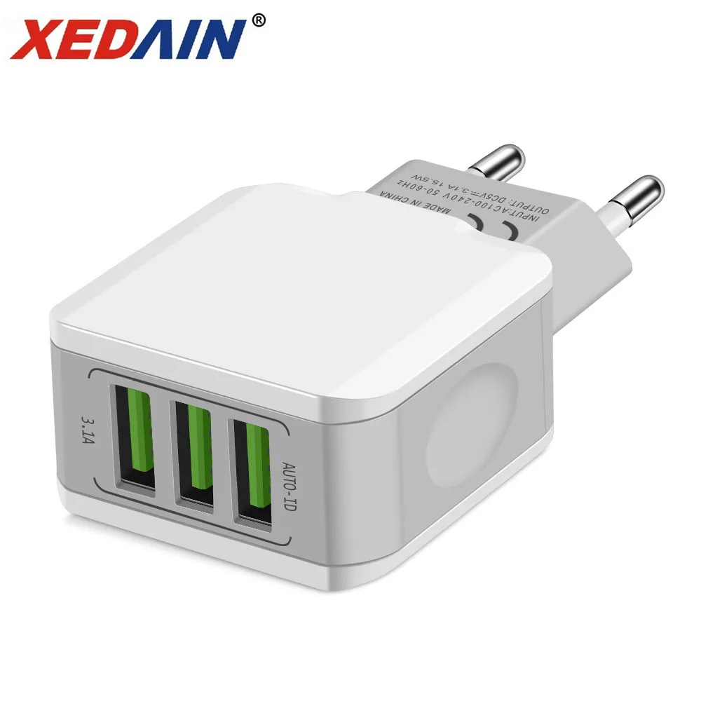 

Fast Mobile Phone EU Plug 2/3 Port USB Charger Adapter Charging Travel Wall Chargers Phone USB Cables For iphone Samsung Huawei