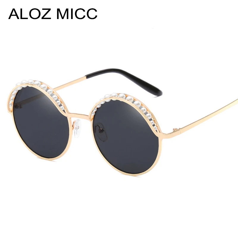

ALOZ MICC Luxury Pearls Round Sunglasses Women Designer Brand Fashion 2018 New Female Mirror Eyewear Ladies Oculos UV400 Q325