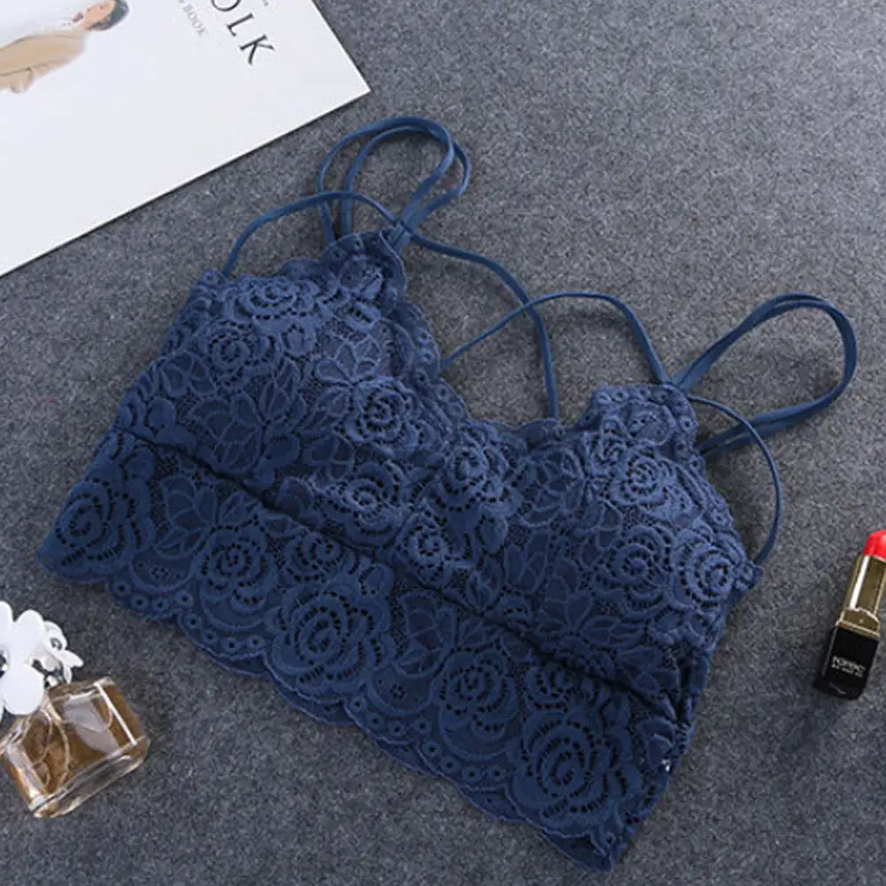 Navy Blue Для женщин Растениеводство Топ Бюстгальтер Нижнее белье с цветочным рисунком Strappy Eyelash Lace камзол трубки топы бюстгальтер без косточек белый Черные и темно-красные туфли красный - Цвет: Navy Blue
