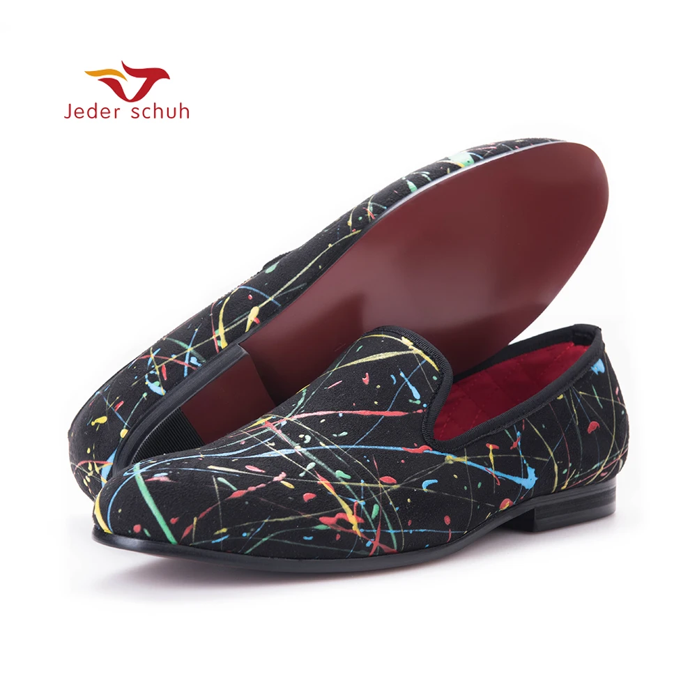 

New handmade graffiti men party and wedding loafers fashion slip on men casual shoes British style smoking slippers men's flat