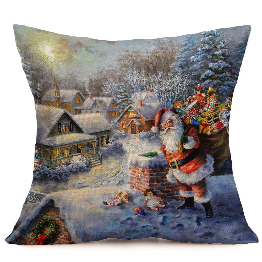 

NEW Blue Christmas Pillow Case Snow Cushion Covers 45X45cm Decorative Pillowcase Polyester Throw Pillow Cover almohada poszewka