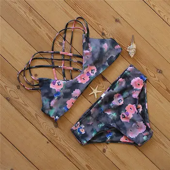 

Sexy bandage Floral Bikinis set 2017 Women Push-up Padded Bra Bikini Set Swimsuit Triangle Swimwear Bathing