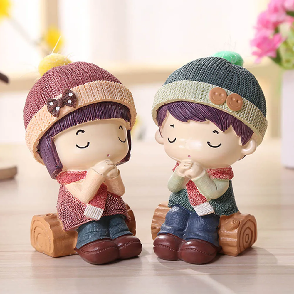 2pcs/set Creative Couple Doll Resin Figurines Cute Lovers Resin