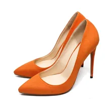 Tamanho grande 4-13.5 sapatos de salto alto criança camurça couro sapatos femininos bombas 12 cm dedo do pé apontado couro genuíno sapatos de festa c003a