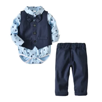 

Baby boys clothes Gentleman Rompers + Vest + pants newborn clothing set Baby Suit Bow Tie Conjuntos bebe roupa bebe menino