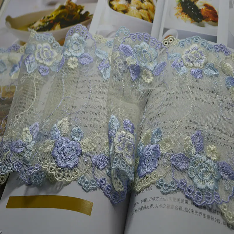 

15cm width-(2yards/lot)blue flower Embroiderede lace trim for garments and wedding decoration