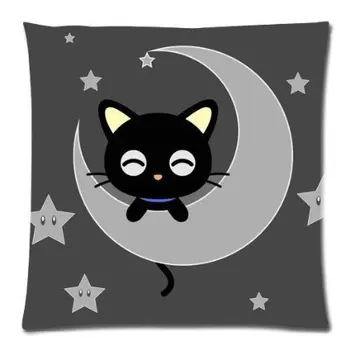 

HOT Chococat Kawaii Black Cat Baby On the Moon Throw Pillow Cushion Case Cover One Side Printed 35x35cm New Year's Pillowcase
