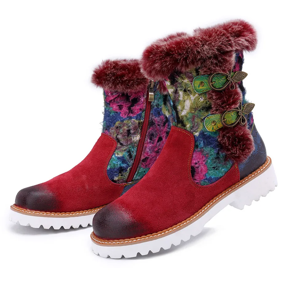 2019 New Rabbit Fur Snow Boots Women Shoes Genuine Leather Casual Comfortable Women's Boots Retro Ladies Short Plush Flats Boots (16)
