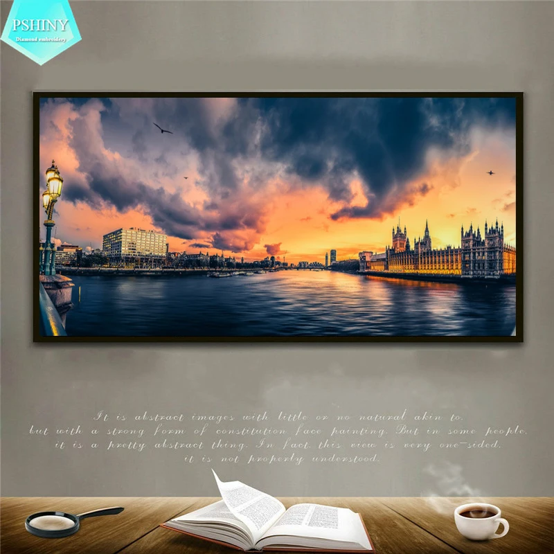 

PSHINY 5D DIY Diamond embroidery City sunset picture home decor Full mosaic rhinestone landscape diamond painting cross stich