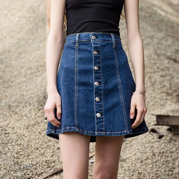 blue jean button down skirt
