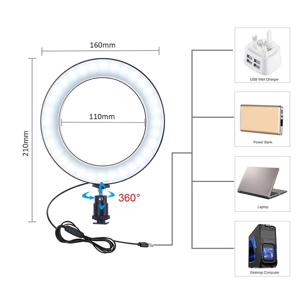 PULUZ LEDs Video Ring Light led ring with Mini Desktop Tripod Telescopic Light Stand for Network Broadcast Selfie Facialy Makeup