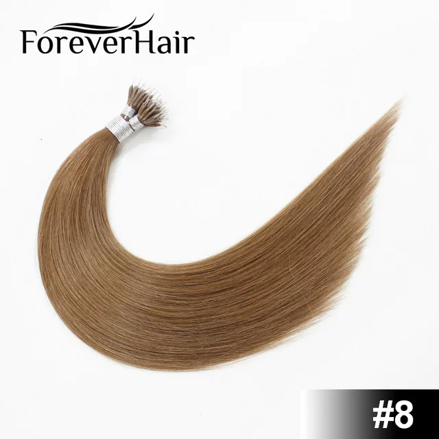 FOREVER HAIR настоящие Remy Nano Ring человеческие волосы для наращивания 1 г/локон 1" 18" 2" кератиновые прямые волосы блонд с микро-бусинами 50 г/ - Цвет: #8