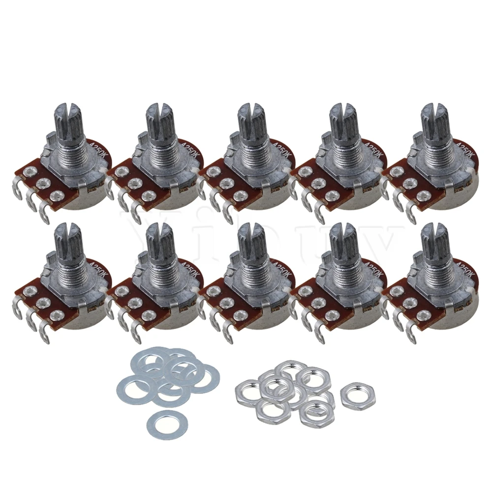 

Yibuy 10PCS A250K 16mm Base 15mm Shaft Electric Guitar Tone Potentiometer