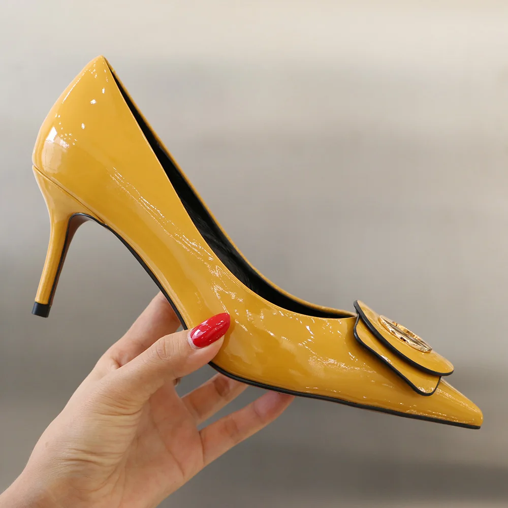 Yellow Pointed High Heels/Women's Pumps Are Designed For Sexy Fashion Women For Parties And Made Of Genuine Leather 2019