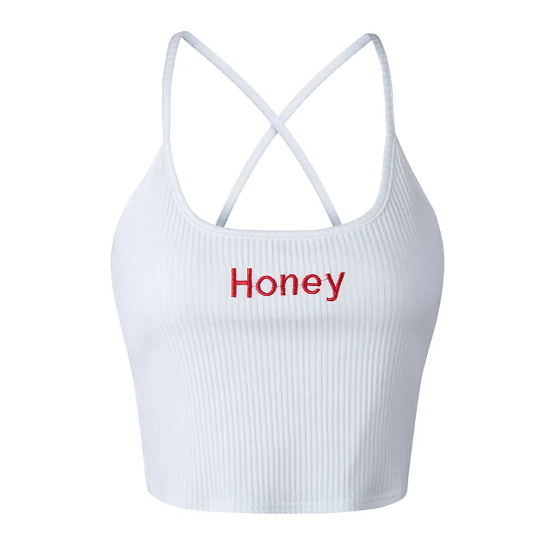 Summer Womens Letter Strap Vest Lady Casual Holiday Blouse Tops Cami Tank Vest