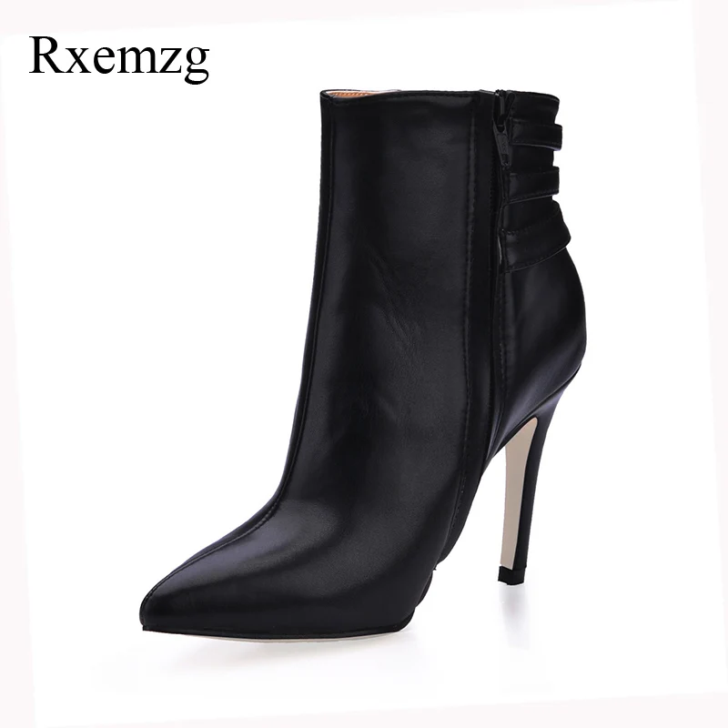 

Rxemzg 2018 fashion winter shoes women pointed toe buckle ankle boots for women high heels boots women sexy shoes large size 43