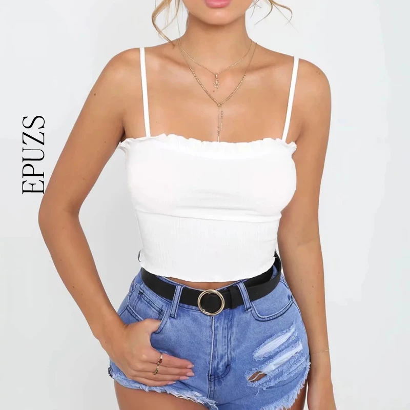

Summer 2019 yellow black white off shoulder crop top women shirts workout backless spaghetti strap cami top streetwear
