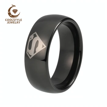 

8MM Superman Ring Black Tungsten Ring For Men Women Laser Engraved Domed Polished Comfort Fit