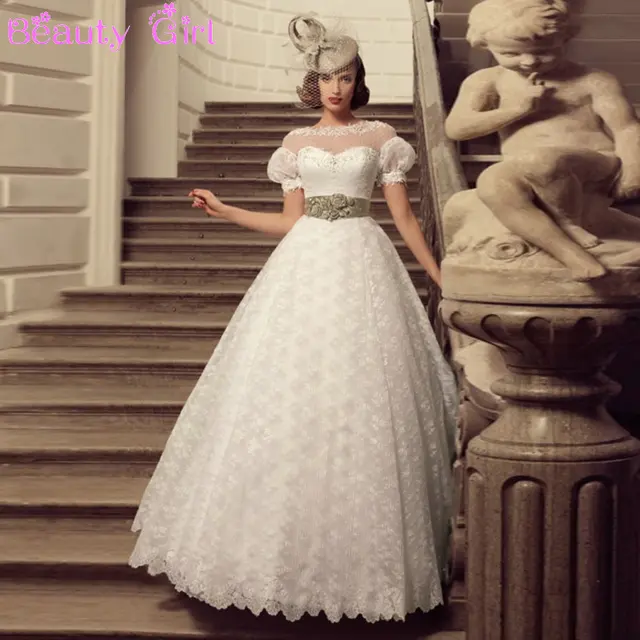 vestidos de novia precioso de encaje de manga farol imperio vestido