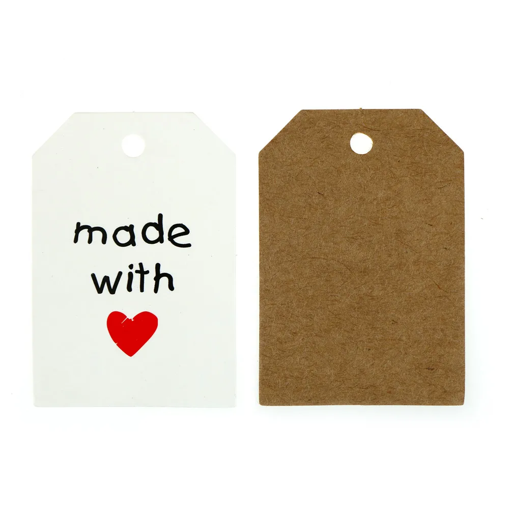 

50PCS/LOT Handmade with Love Card Tags Labels DIY Crafts Hang Tag Gift Wrapping Supplies Wedding Favors Paper Tags with Rope
