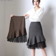 Новое поступление, винтажная клетчатая юбка, Женская плиссированная сетчатая юбка Jupe Femme, облегающее платье, юбки-карандаш, Русалка Saia Midi