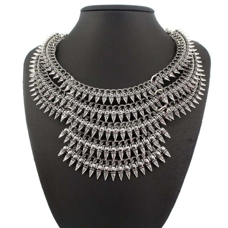 

Punk multi layer necklace gold fashion vintage simple spikes necklaces & pendants bohemian trendy for women fine jewelry