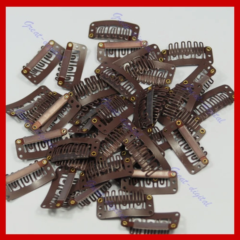 

1 Set Hot 32mm 10 pcs Middle U Brown Snap Hair Clip For Wig Hair Extension High New