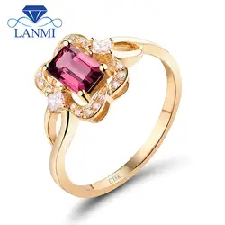 Элегантность формы обручальные кольца натуральный розовый турмалин кольцо с бриллиантом в 18 kt желтого золота WU38