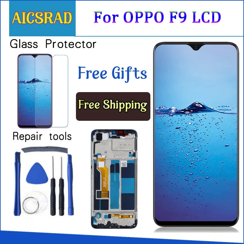 

Black 6.3 inch New Full LCD DIsplay Touch Screen Digitizer Assembly With Frame For OPPO F9 CPH1825 / F9 Pro CPH1823