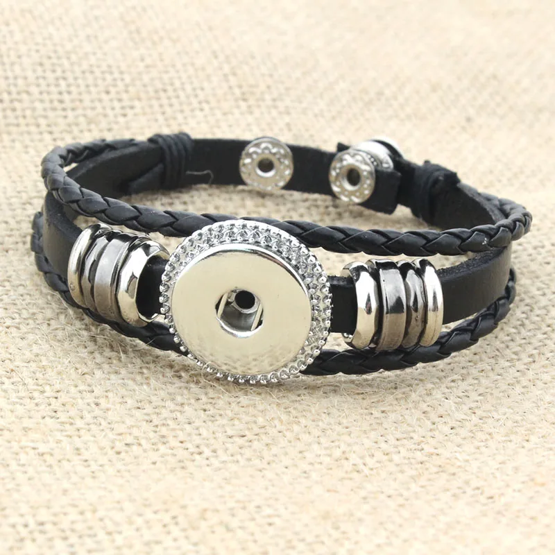 7 Colors Hot Sale Snap Leather Bracelet Retro Handmade Braided Leather