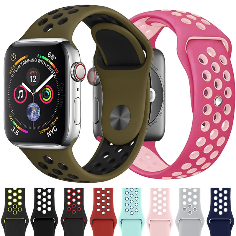 

Elastic breathable silicone sport band for apple watch with 42 mm 38 mm 44 mm 40 mm wrist band, apple series 4/3/2/1 universal